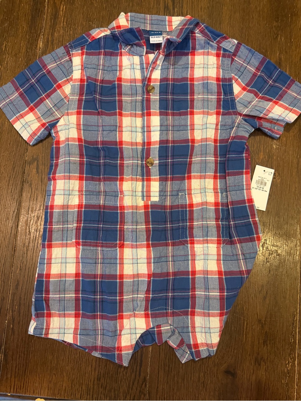 Old Navy Blue, Red & White Plaid Short-Sleeve One-Piece